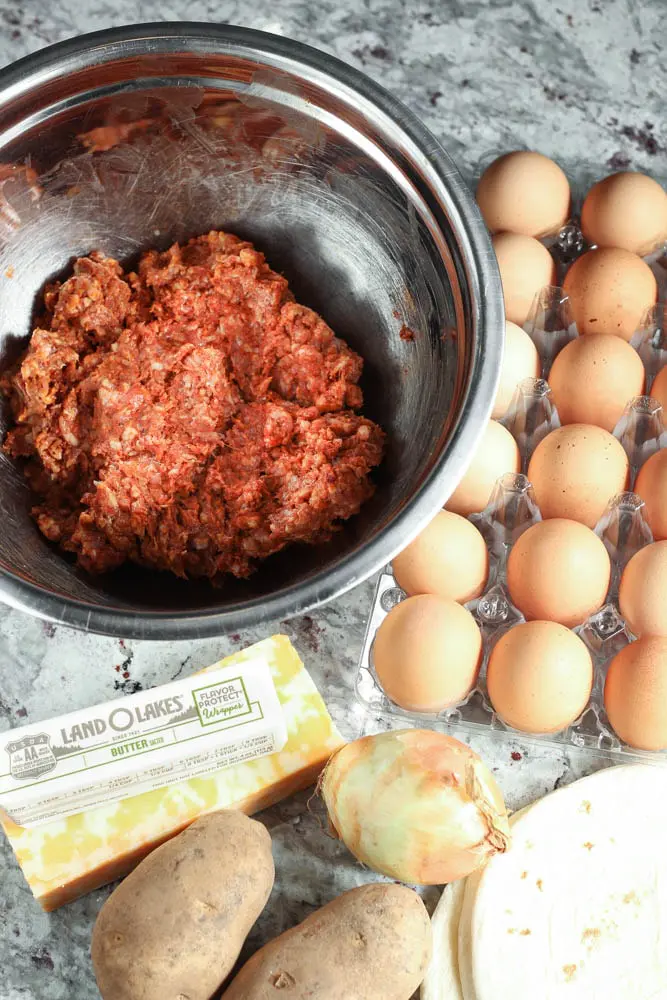 ingredients for chorizo and potato breakfast tacos