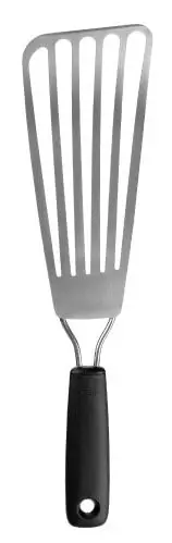 metal fish spatula with black handle