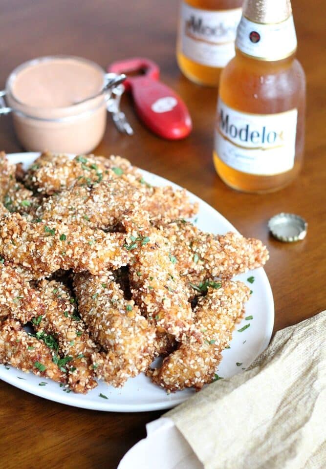 Corn Flake Chicken Strips with Sesame and Almonds