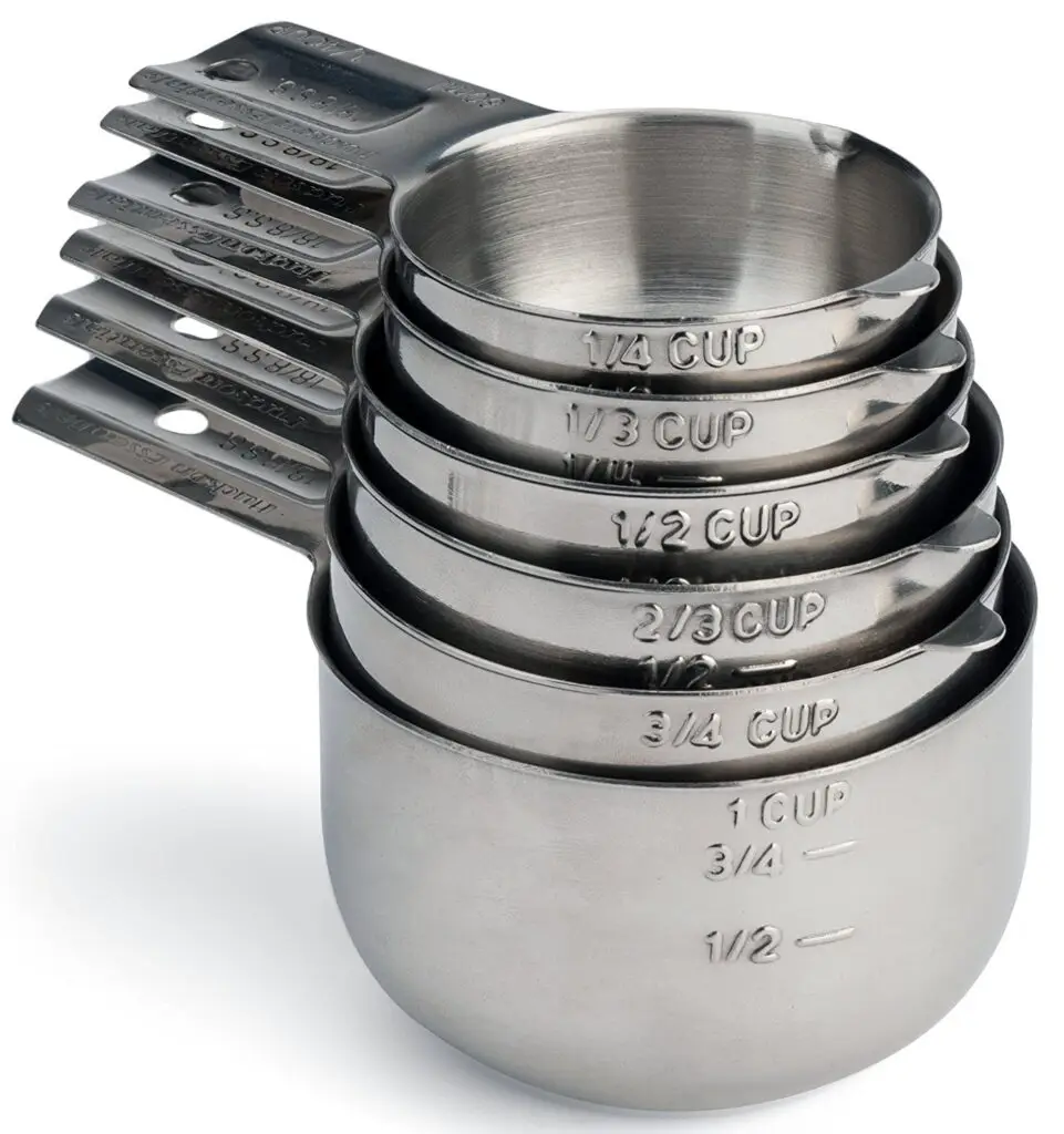 stacked stainless steel measuring cups