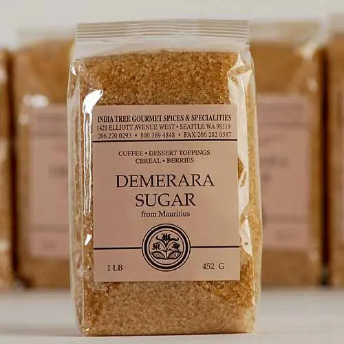 packages of coarse brown demerara sugar from Mauritius