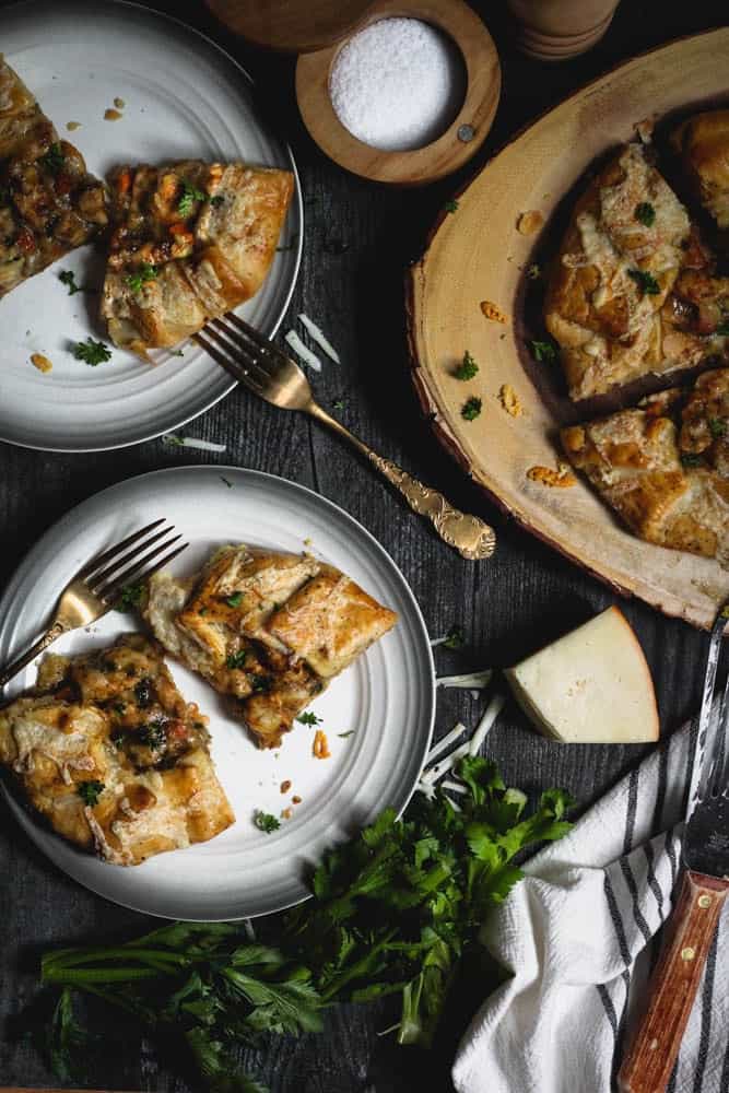 Overhead show of Chicken Potpie Crostata being served