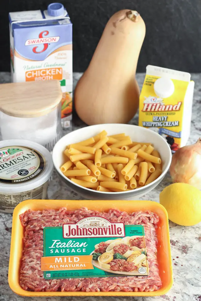ingredients for sausage butternut squash pasta