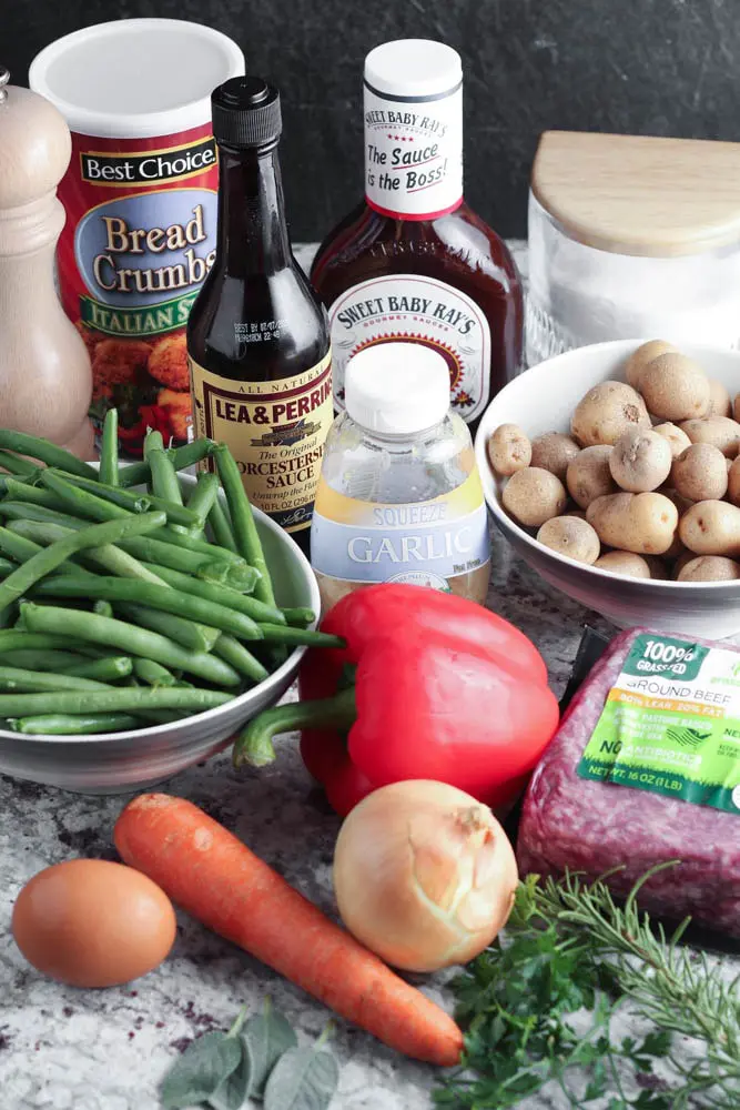 ingredients for BBQ Meatloaf Sheet Pan Dinner
