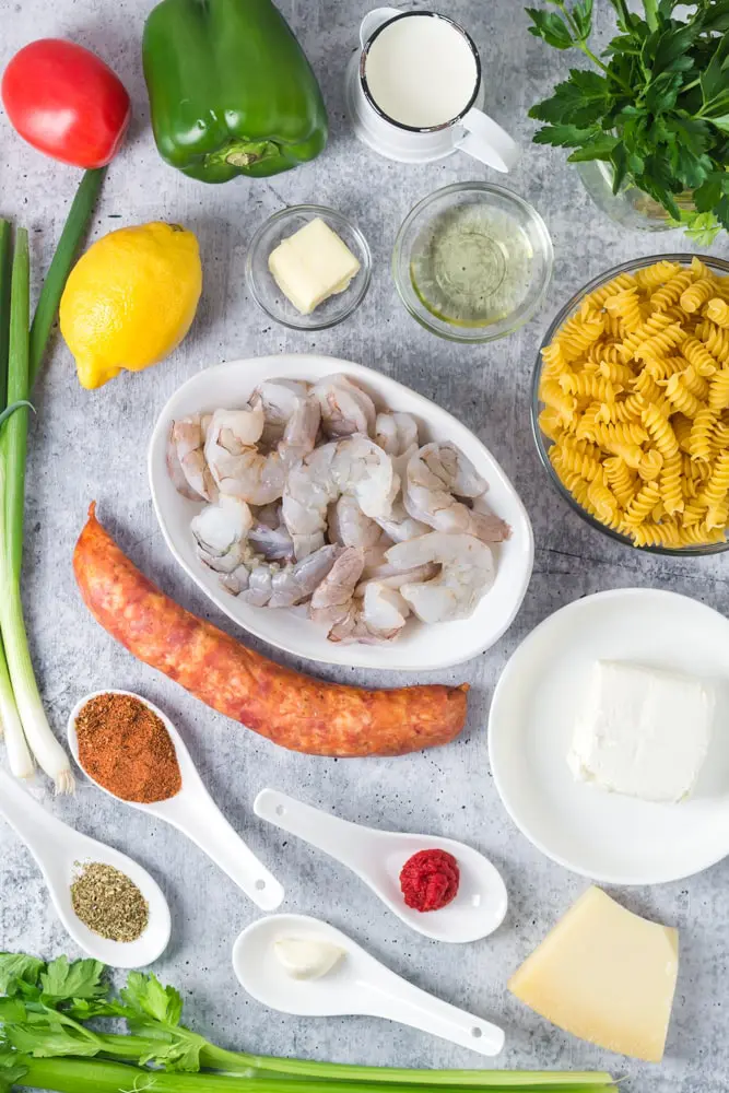 ingredients for easy cajun shrimp pasta