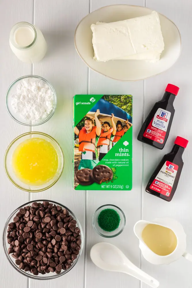 ingredients for thin mint no bake chocolate cheesecase
