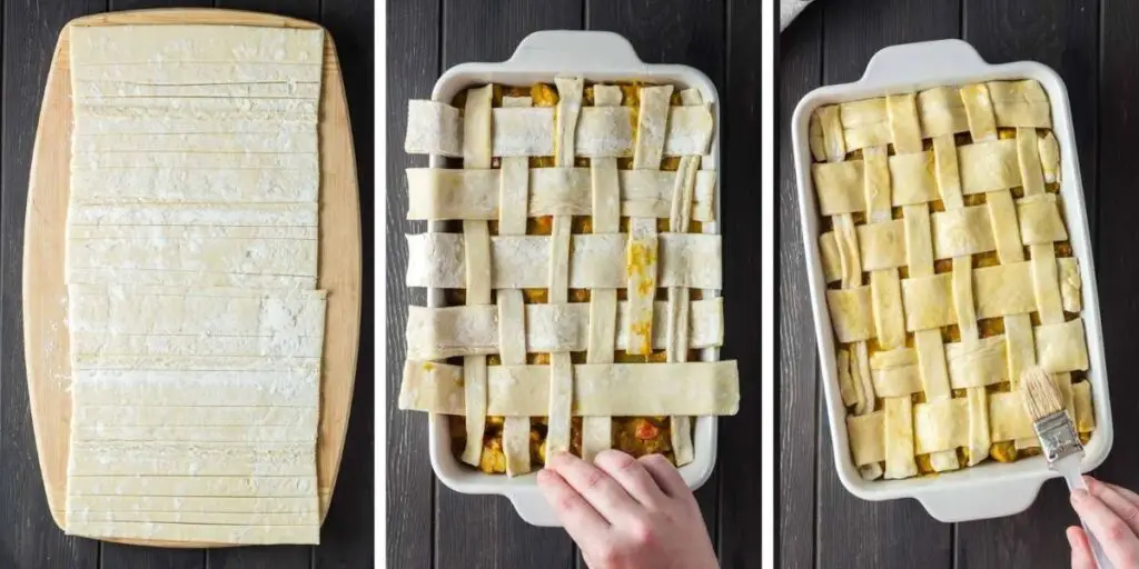 Easy Chicken Curry Pot Pie lattice process shot