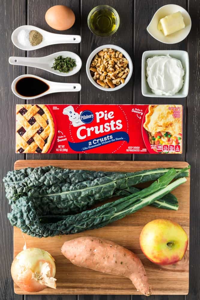 ingredients for sweet potato, apple and kale galette