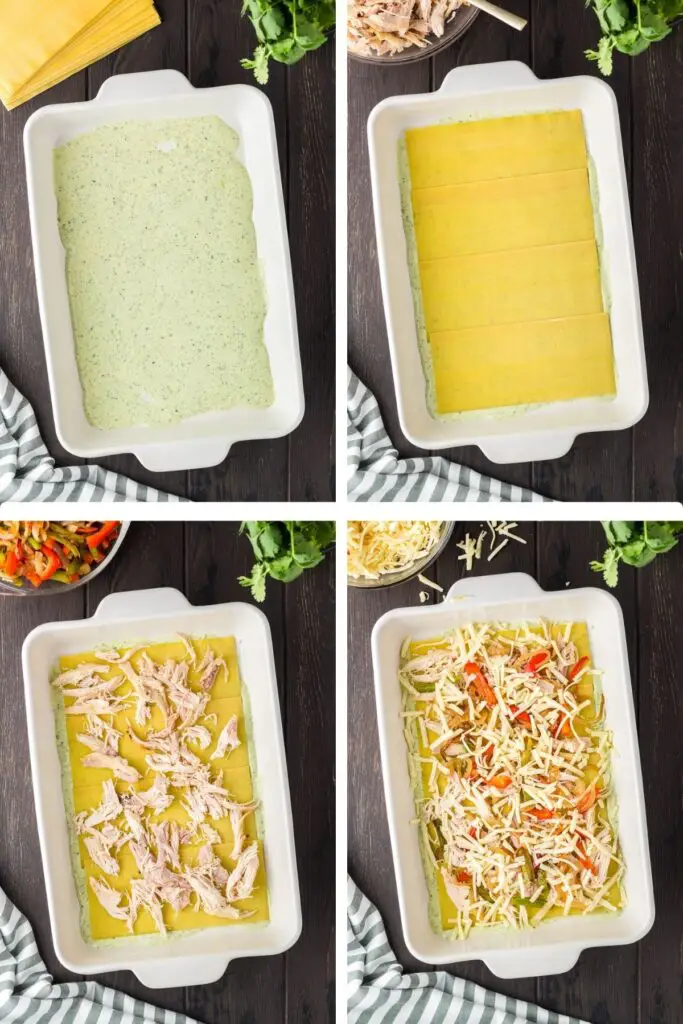 mexican chicken lasagna assembly process shots