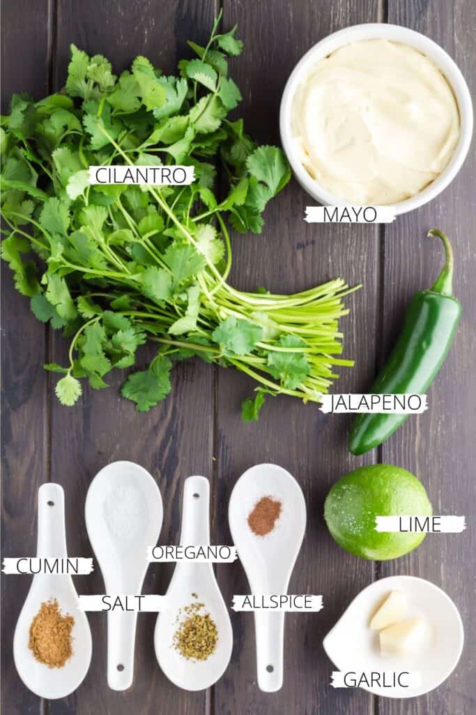 ingredients for Cilantro Lime Sauce with Garlic.