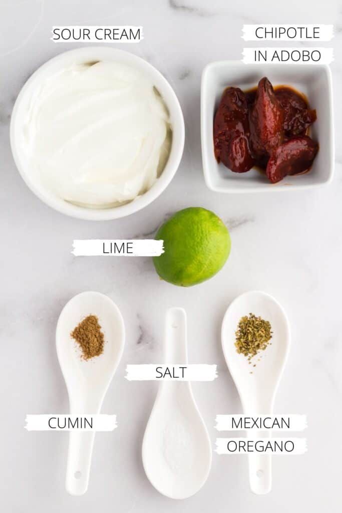 Ingredients for chipotle sour cream sauce for tacos.
