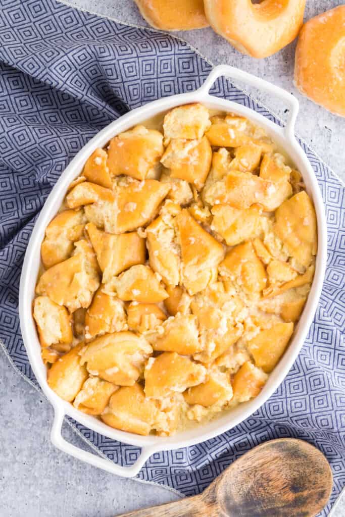 Donut bread pudding before going into the oven.