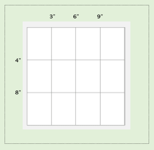 Drawing of a square with lines as recommended for cutting pop-tart shape