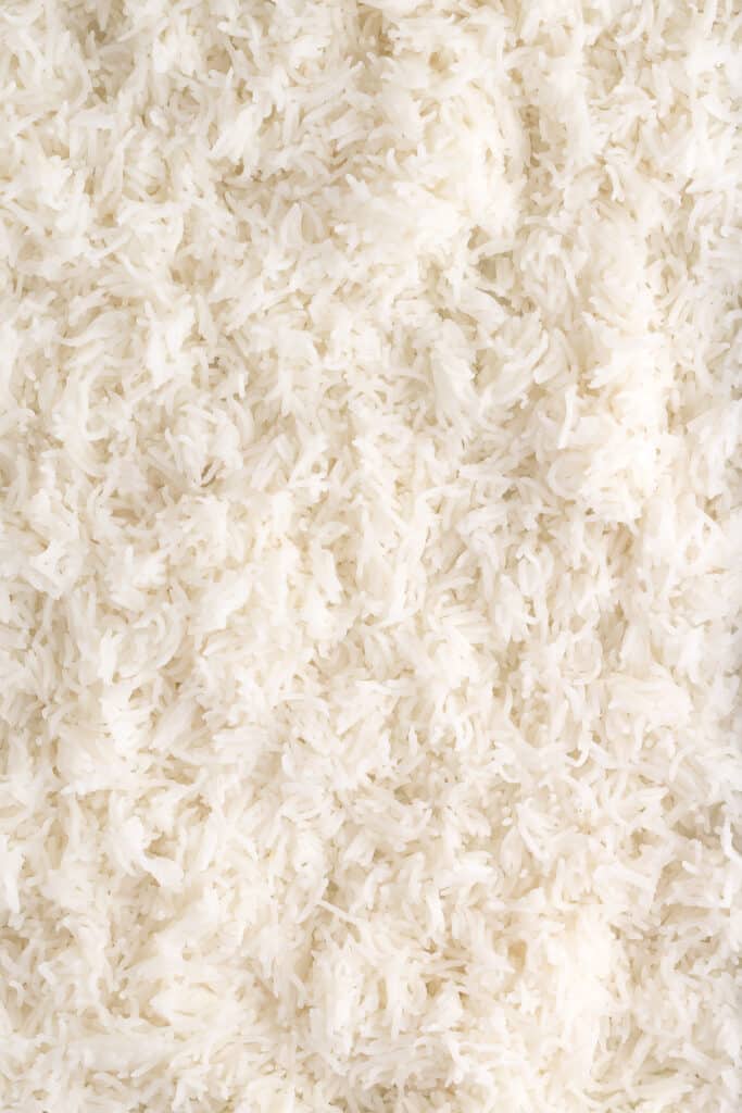 Full screen of cooked white rice.