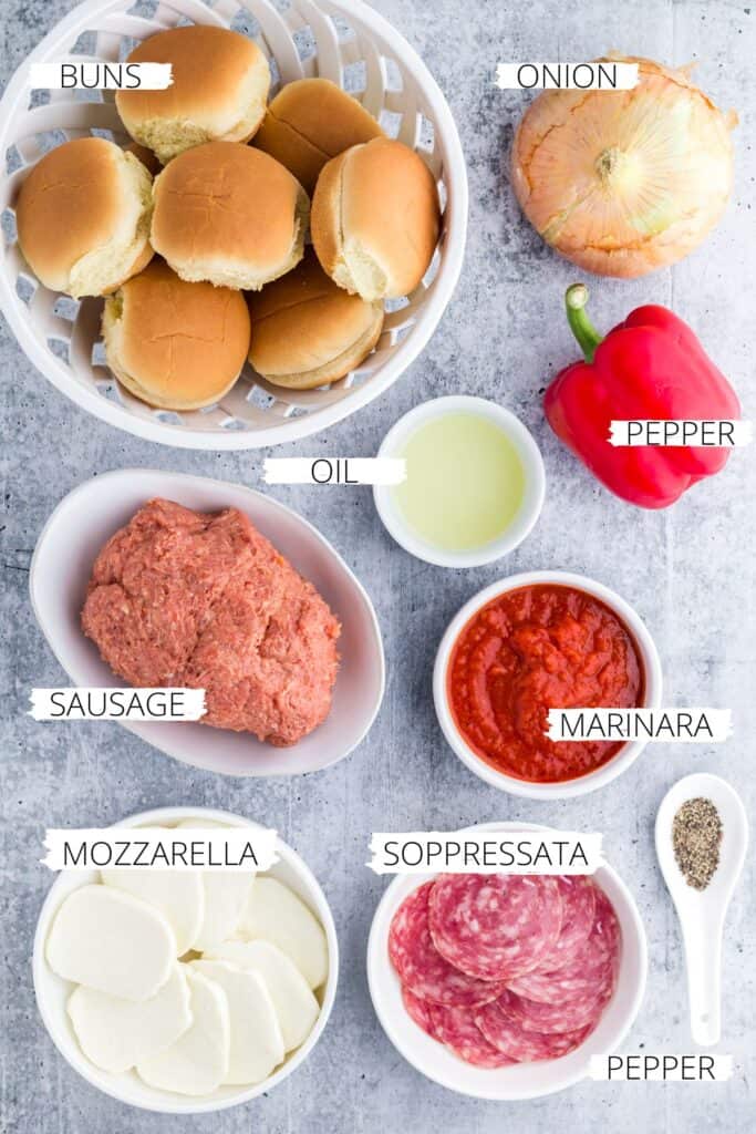 Ingredients for pizza burger sliders.