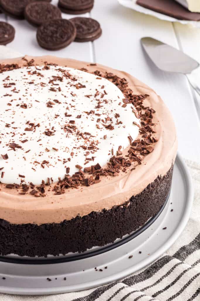 Whole no-bake chocolate cheesecake.