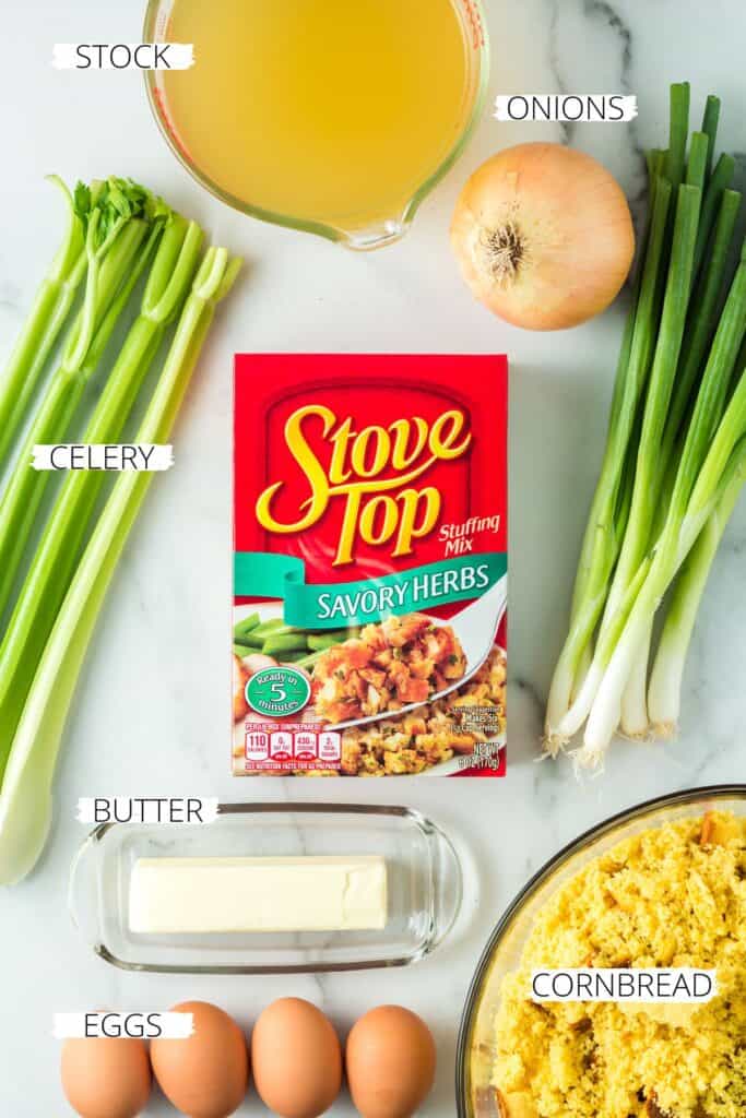 Ingredients for Traditional Southern Cornbread Dressing.