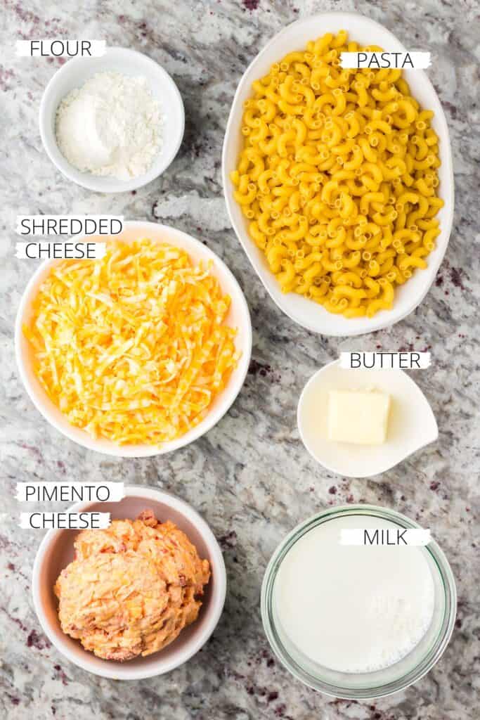 Ingredients for Pimento Mac and Cheese.